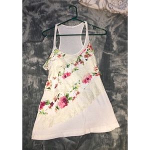 White tank top with ruffles& flowers